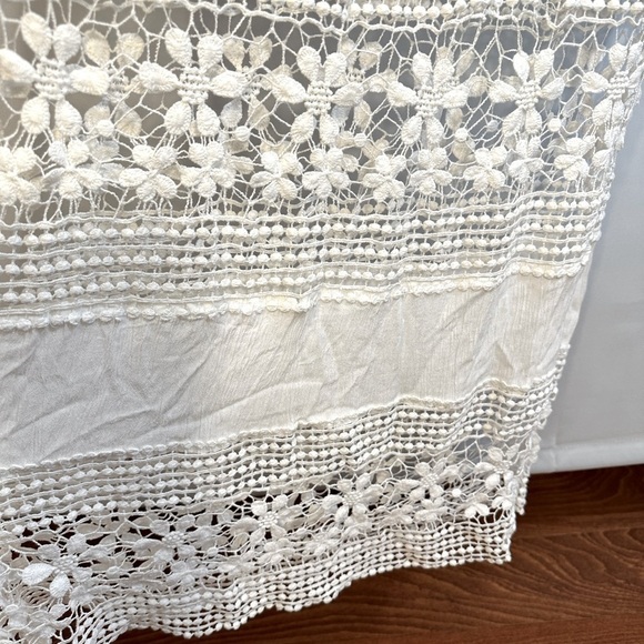 Allison Brittney White Tiered Crochet Lace Trim Spaghetti Straps Boho Maxi Dress - Picture 8 of 12